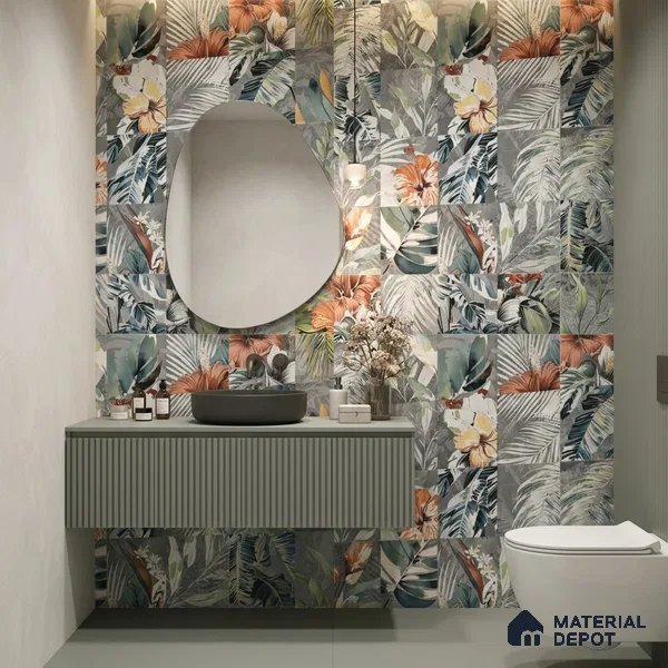 Floral Wall Tile TL 08661 Green 4 ft x 2 ft Matte Finish Vitrified Tile - 9 mm | Suitable for Bathroom, Accent/Feature Wall, Foyer
