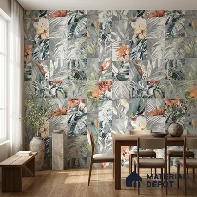 Floral Wall Tile TL 08661 Green 4 ft x 2 ft Matte Finish Vitrified Tile - 9 mm | Suitable for Bathroom, Accent/Feature Wall, Foyer