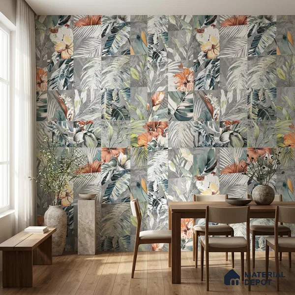 Floral Wall Tile TL 08661 Green 4 ft x 2 ft Matte Finish Vitrified Tile - 9 mm | Suitable for Bathroom, Accent/Feature Wall, Foyer