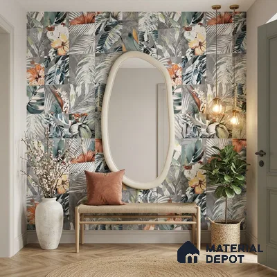 Floral Wall Tile TL 08661 Green 4 ft x 2 ft Matte Finish Vitrified Tile - 9 mm | Suitable for Bathroom, Accent/Feature Wall, Foyer