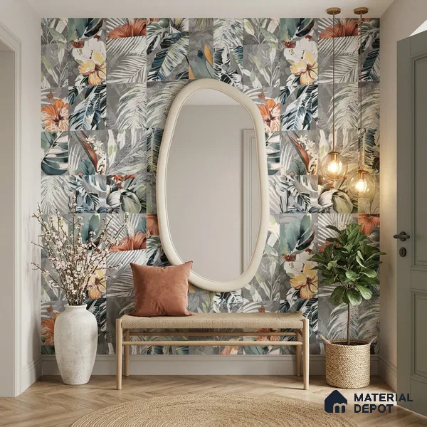 Floral Wall Tile TL 08661 Green 4 ft x 2 ft Matte Finish Vitrified Tile - 9 mm | Suitable for Bathroom, Accent/Feature Wall, Foyer
