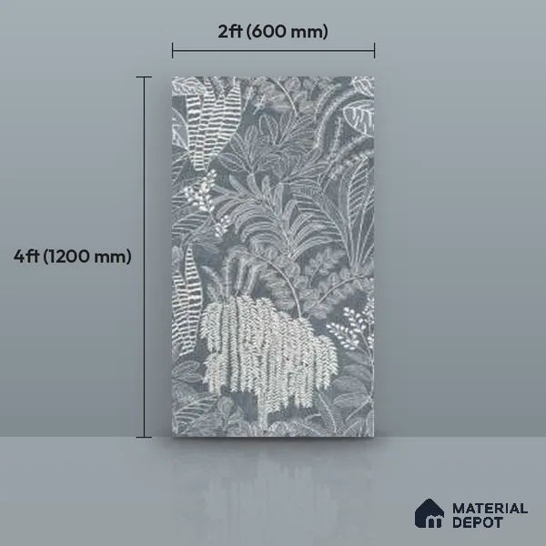 Tropical Wall Tile TL 12125 D Retina Navy Bloom 4 ft x 2 ft Vitrified Matte Finish - 9 mm | Suitable for Bathroom, Accent/Feature Wall, Dining Area