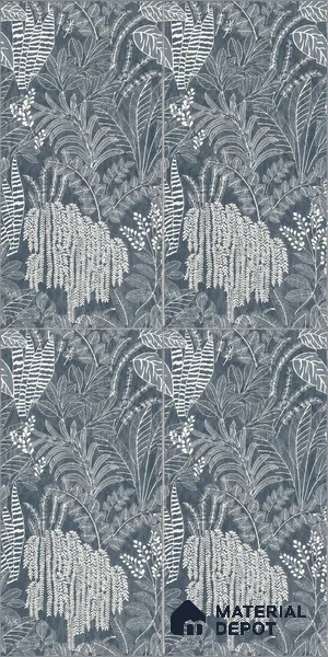 Tropical Wall Tile TL 12125 D Retina Navy Bloom 4 ft x 2 ft Vitrified Matte Finish - 9 mm | Suitable for Bathroom, Accent/Feature Wall, Dining Area