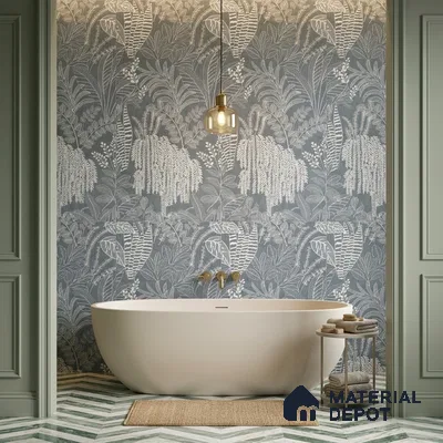 Tropical Wall Tile TL 12125 D Retina Navy Bloom 4 ft x 2 ft Vitrified Matte Finish - 9 mm | Suitable for Bathroom, Accent/Feature Wall, Dining Area