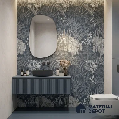 Tropical Wall Tile TL 12125 D Retina Navy Bloom 4 ft x 2 ft Vitrified Matte Finish - 9 mm | Suitable for Bathroom, Accent/Feature Wall, Dining Area