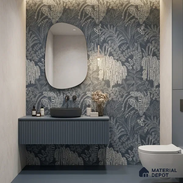 Tropical Wall Tile TL 12125 D Retina Navy Bloom 4 ft x 2 ft Vitrified Matte Finish - 9 mm | Suitable for Bathroom, Accent/Feature Wall, Dining Area