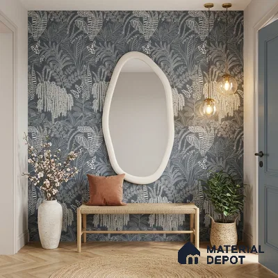 Tropical Wall Tile TL 12125 D Retina Navy Bloom 4 ft x 2 ft Vitrified Matte Finish - 9 mm | Suitable for Bathroom, Accent/Feature Wall, Dining Area