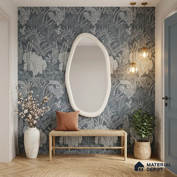 Tropical Wall Tile TL 12125 D Retina Navy Bloom 4 ft x 2 ft Vitrified Matte Finish - 9 mm | Suitable for Bathroom, Accent/Feature Wall, Dining Area