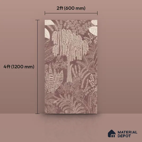 Tropical Wall Tile TL 12125 F Retina Wine Bloom 4 ft x 2 ft Vitrified Matte Finish - 9 mm | Suitable for Bathroom, Accent/Feature Wall, Dining Area