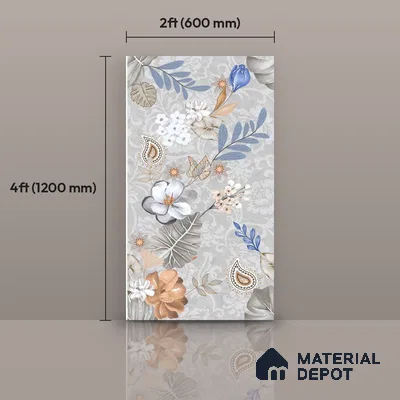 Floral Wall Tile TL 08612 Grey 4 ft x 2 ft Glossy Finish Vitrified Tile - 9 mm | Suitable for Bathroom, Accent/Feature Wall, Foyer