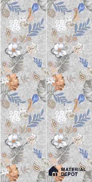 Floral Wall Tile TL 08612 Grey 4 ft x 2 ft Glossy Finish Vitrified Tile - 9 mm | Suitable for Bathroom, Accent/Feature Wall, Foyer