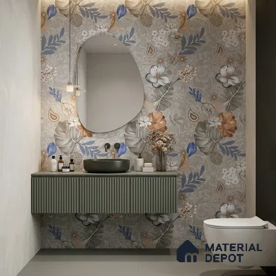 Floral Wall Tile TL 08612 Grey 4 ft x 2 ft Glossy Finish Vitrified Tile - 9 mm | Suitable for Bathroom, Accent/Feature Wall, Foyer