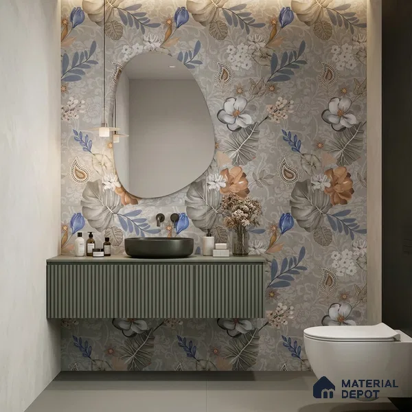 Floral Wall Tile TL 08612 Grey 4 ft x 2 ft Glossy Finish Vitrified Tile - 9 mm | Suitable for Bathroom, Accent/Feature Wall, Foyer