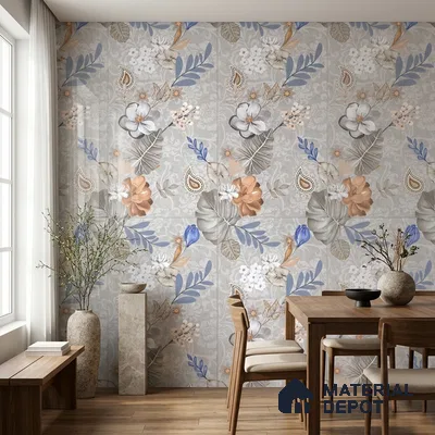 Floral Wall Tile TL 08612 Grey 4 ft x 2 ft Glossy Finish Vitrified Tile - 9 mm | Suitable for Bathroom, Accent/Feature Wall, Foyer