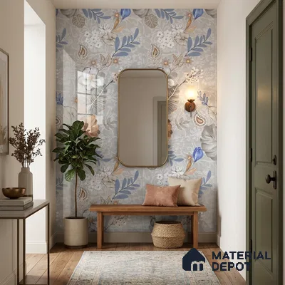 Floral Wall Tile TL 08612 Grey 4 ft x 2 ft Glossy Finish Vitrified Tile - 9 mm | Suitable for Bathroom, Accent/Feature Wall, Foyer