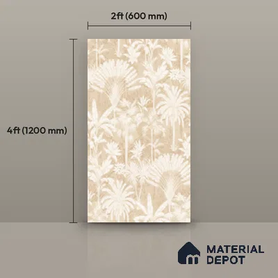 Wall Tile TL 10987 B | Cendra Ivory Tree Decor 1 | 4 ft x 2 ft Crits Micro Matte Finish Porcelain Tile - 9 mm | Suitable for Bathroom, Accent/Feature Wall, Foyer | 3 mm Spacer Required