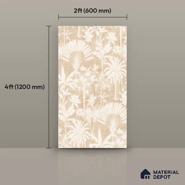 Wall Tile TL 10987 B | Cendra Ivory Tree Decor 1 | 4 ft x 2 ft Crits Micro Matte Finish Porcelain Tile - 9 mm | Suitable for Bathroom, Accent/Feature Wall, Foyer | 3 mm Spacer Required