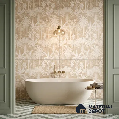 Wall Tile TL 10987 B | Cendra Ivory Tree Decor 1 | 4 ft x 2 ft Crits Micro Matte Finish Porcelain Tile - 9 mm | Suitable for Bathroom, Accent/Feature Wall, Foyer | 3 mm Spacer Required