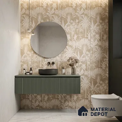 Wall Tile TL 10987 B | Cendra Ivory Tree Decor 1 | 4 ft x 2 ft Crits Micro Matte Finish Porcelain Tile - 9 mm | Suitable for Bathroom, Accent/Feature Wall, Foyer | 3 mm Spacer Required
