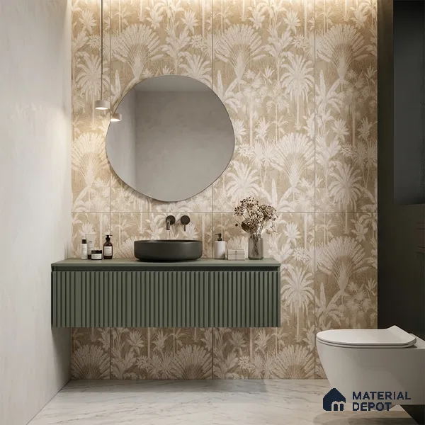 Wall Tile TL 10987 B | Cendra Ivory Tree Decor 1 | 4 ft x 2 ft Crits Micro Matte Finish Porcelain Tile - 9 mm | Suitable for Bathroom, Accent/Feature Wall, Foyer | 3 mm Spacer Required