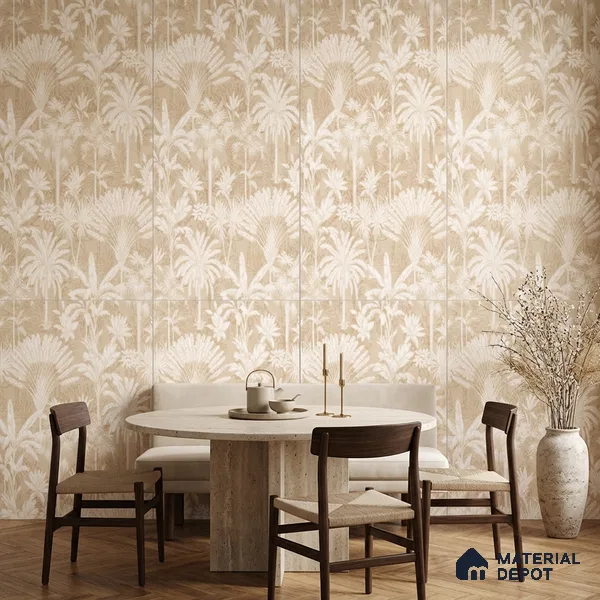 Wall Tile TL 10987 B | Cendra Ivory Tree Decor 1 | 4 ft x 2 ft Crits Micro Matte Finish Porcelain Tile - 9 mm | Suitable for Bathroom, Accent/Feature Wall, Foyer | 3 mm Spacer Required