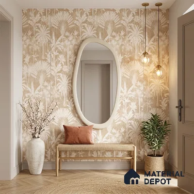 Wall Tile TL 10987 B | Cendra Ivory Tree Decor 1 | 4 ft x 2 ft Crits Micro Matte Finish Porcelain Tile - 9 mm | Suitable for Bathroom, Accent/Feature Wall, Foyer | 3 mm Spacer Required