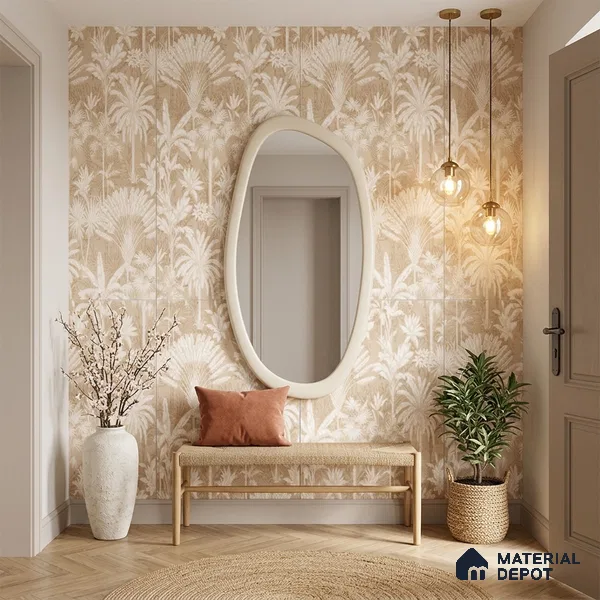 Wall Tile TL 10987 B | Cendra Ivory Tree Decor 1 | 4 ft x 2 ft Crits Micro Matte Finish Porcelain Tile - 9 mm | Suitable for Bathroom, Accent/Feature Wall, Foyer | 3 mm Spacer Required