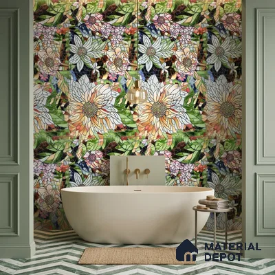 Tropical Florals Wall Tile TL 12191 Colorav Arte 4 ft x 2 ft Matte Finish  Vitrified Tile - 9 mm | Suitable for Bathroom, Accent/Feature Wall, Dining Area