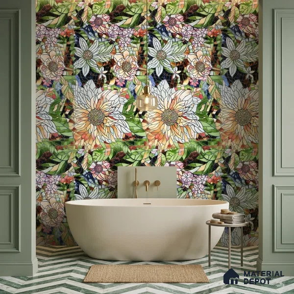 Tropical Florals Wall Tile TL 12191 Colorav Arte 4 ft x 2 ft Matte Finish  Vitrified Tile - 9 mm | Suitable for Bathroom, Accent/Feature Wall, Dining Area