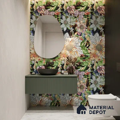 Tropical Florals Wall Tile TL 12191 Colorav Arte 4 ft x 2 ft Matte Finish  Vitrified Tile - 9 mm | Suitable for Bathroom, Accent/Feature Wall, Dining Area