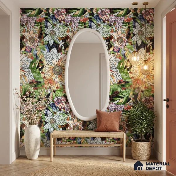 Tropical Florals Wall Tile TL 12191 Colorav Arte 4 ft x 2 ft Matte Finish  Vitrified Tile - 9 mm | Suitable for Bathroom, Accent/Feature Wall, Dining Area