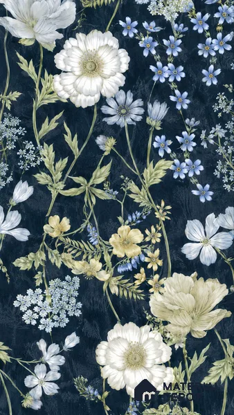 Floral Wall Tile TL 07191 D Floreale Fiore Navy 4 ft x 2 ft Vitrified Matte Finish - 9 mm | Suitable for Bathroom, Accent/Feature Wall, Foyer