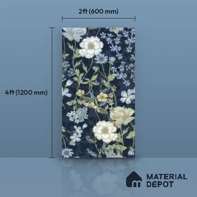 Floral Wall Tile TL 07191 D Floreale Fiore Navy 4 ft x 2 ft Vitrified Matte Finish - 9 mm | Suitable for Bathroom, Accent/Feature Wall, Foyer