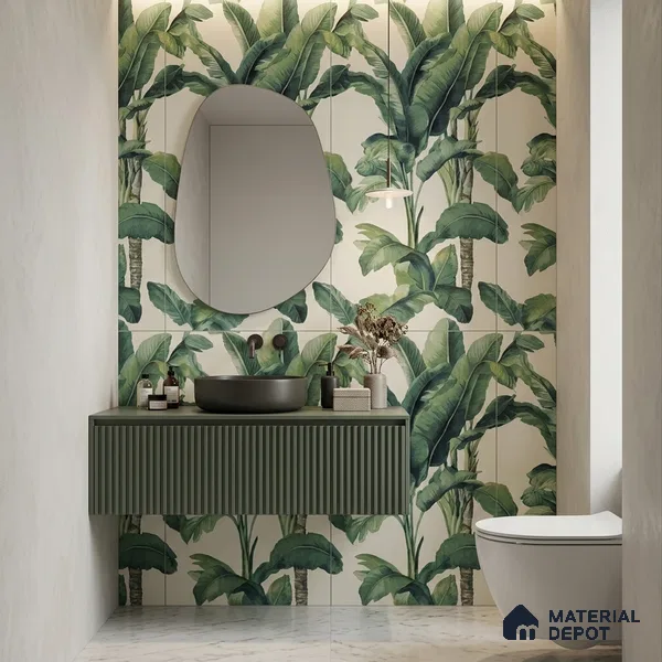 Floral Wall Tile TL 07191 D Floreale Fiore Navy 4 ft x 2 ft Vitrified Matte Finish - 9 mm | Suitable for Bathroom, Accent/Feature Wall, Foyer