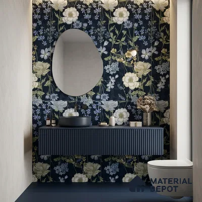 Floral Wall Tile TL 07191 D Floreale Fiore Navy 4 ft x 2 ft Vitrified Matte Finish - 9 mm | Suitable for Bathroom, Accent/Feature Wall, Foyer
