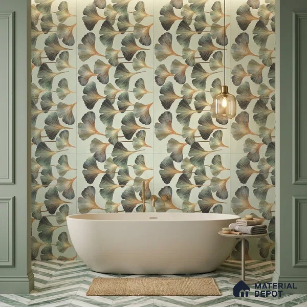 Tropical Wall Tile TL 12838 Corias Green Decor 4 ft x 2 ft Matte Finish Vitrified Tile - 9 mm | Suitable For Bathroom, Kitchen, Balcony