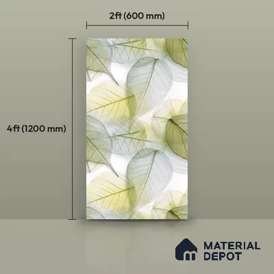 Tropical Wall Tile TL 08771  Royal Foliage Green 4 ft x 2 ft Vitrified Carving Matte Finish - 9 mm | Suitable for Bathroom, Accent/Feature Wall, Dining Area