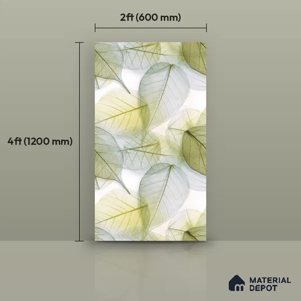 Tropical Wall Tile TL 08771  Royal Foliage Green 4 ft x 2 ft Vitrified Carving Matte Finish - 9 mm | Suitable for Bathroom, Accent/Feature Wall, Dining Area