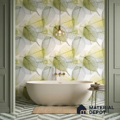 Tropical Wall Tile TL 08771  Royal Foliage Green 4 ft x 2 ft Vitrified Carving Matte Finish - 9 mm | Suitable for Bathroom, Accent/Feature Wall, Dining Area