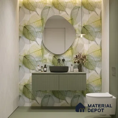 Tropical Wall Tile TL 08771  Royal Foliage Green 4 ft x 2 ft Vitrified Carving Matte Finish - 9 mm | Suitable for Bathroom, Accent/Feature Wall, Dining Area