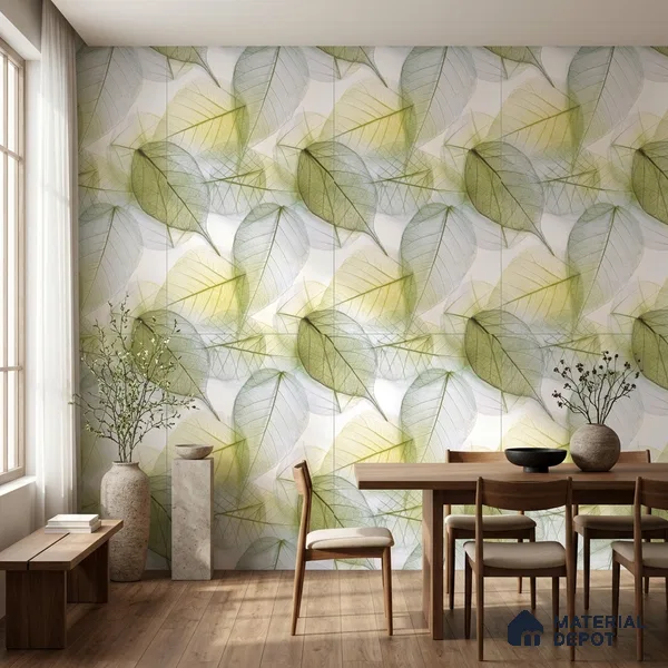 Tropical Wall Tile TL 08771  Royal Foliage Green 4 ft x 2 ft Vitrified Carving Matte Finish - 9 mm | Suitable for Bathroom, Accent/Feature Wall, Dining Area