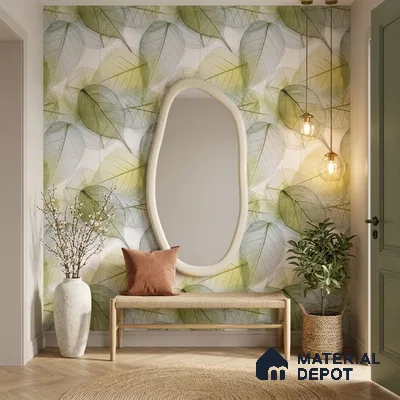 Tropical Wall Tile TL 08771  Royal Foliage Green 4 ft x 2 ft Vitrified Carving Matte Finish - 9 mm | Suitable for Bathroom, Accent/Feature Wall, Dining Area