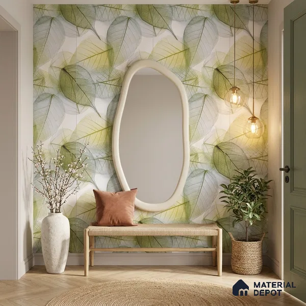 Tropical Wall Tile TL 08771  Royal Foliage Green 4 ft x 2 ft Vitrified Carving Matte Finish - 9 mm | Suitable for Bathroom, Accent/Feature Wall, Dining Area