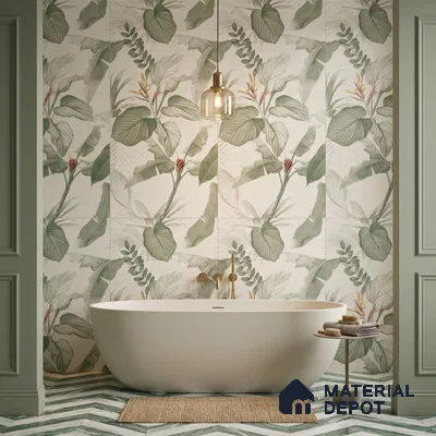 Tropical Wall Tile TL 10762 Fabric Tropical A 4 ft x 2 ft Matte Finish Vitrified Tile - 10 mm | Suitable for Bathroom, Accent/Feature Wall, Basin Area