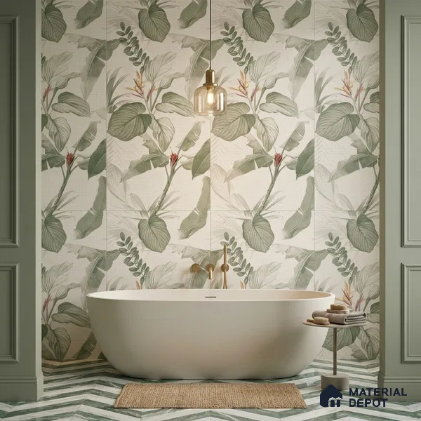 Tropical Wall Tile TL 10762 Fabric Tropical A 4 ft x 2 ft Matte Finish Vitrified Tile - 10 mm | Suitable for Bathroom, Accent/Feature Wall, Basin Area