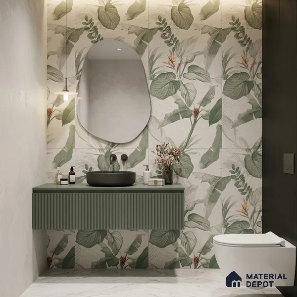 Tropical Wall Tile TL 10762 Fabric Tropical A 4 ft x 2 ft Matte Finish Vitrified Tile - 10 mm | Suitable for Bathroom, Accent/Feature Wall, Basin Area