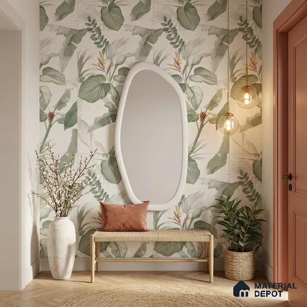 Tropical Wall Tile TL 10762 Fabric Tropical A 4 ft x 2 ft Matte Finish Vitrified Tile - 10 mm | Suitable for Bathroom, Accent/Feature Wall, Basin Area