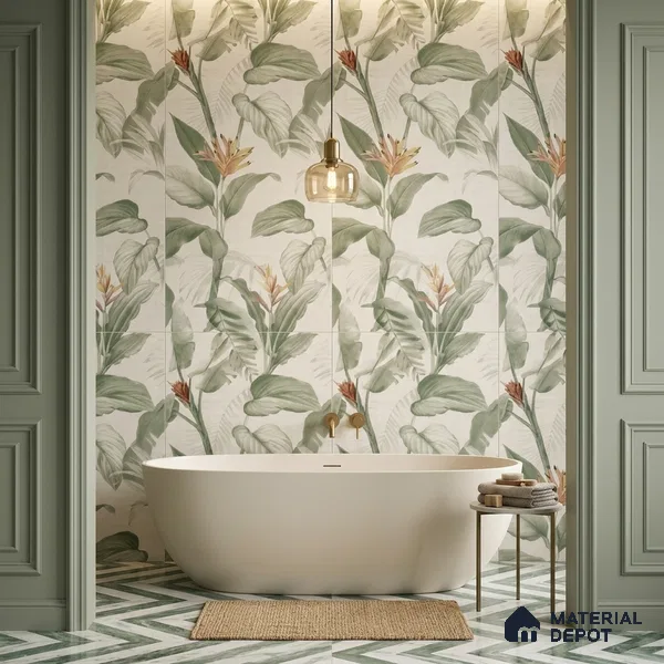 Tropical Wall Tile TL 10762 B Fabric Tropical B 4 ft x 2 ft Matte Finish Vitrified Tile - 10 mm | Suitable for Bathroom, Accent/Feature Wall, Basin Area