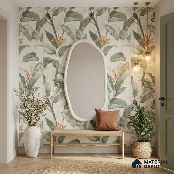 Tropical Wall Tile TL 10762 B Fabric Tropical B 4 ft x 2 ft Matte Finish Vitrified Tile - 10 mm | Suitable for Bathroom, Accent/Feature Wall, Basin Area