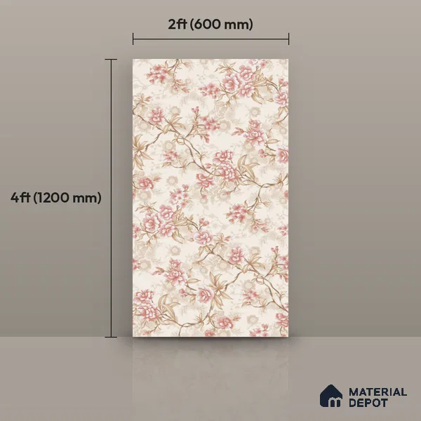 Tropical Wall Tile TL 12125 F Retina Wine Bloom 4 ft x 2 ft Vitrified Matte Finish - 9 mm | Suitable for Bathroom, Accent/Feature Wall, Dining Area